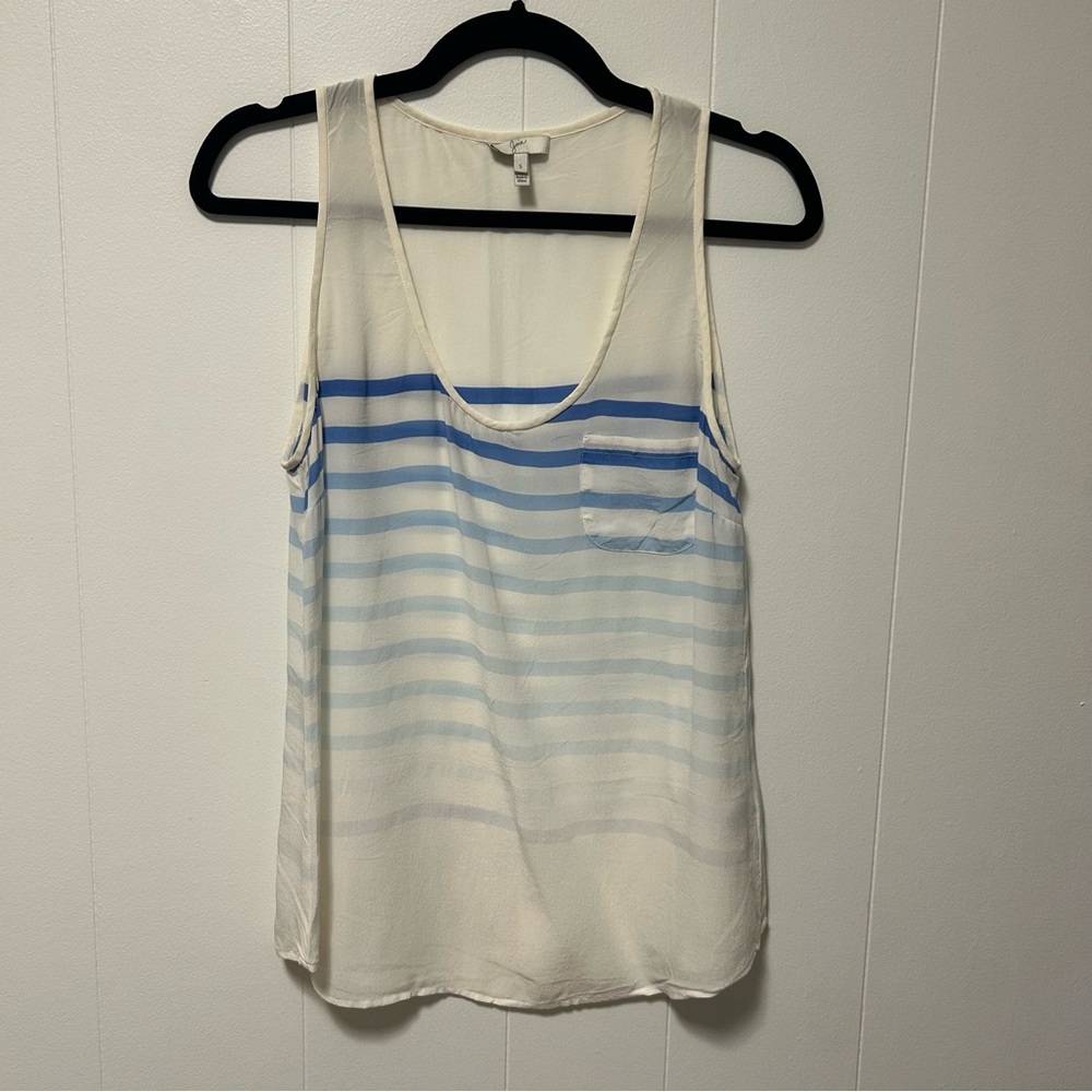 Joie White and Blue Striped Silk Tank Top